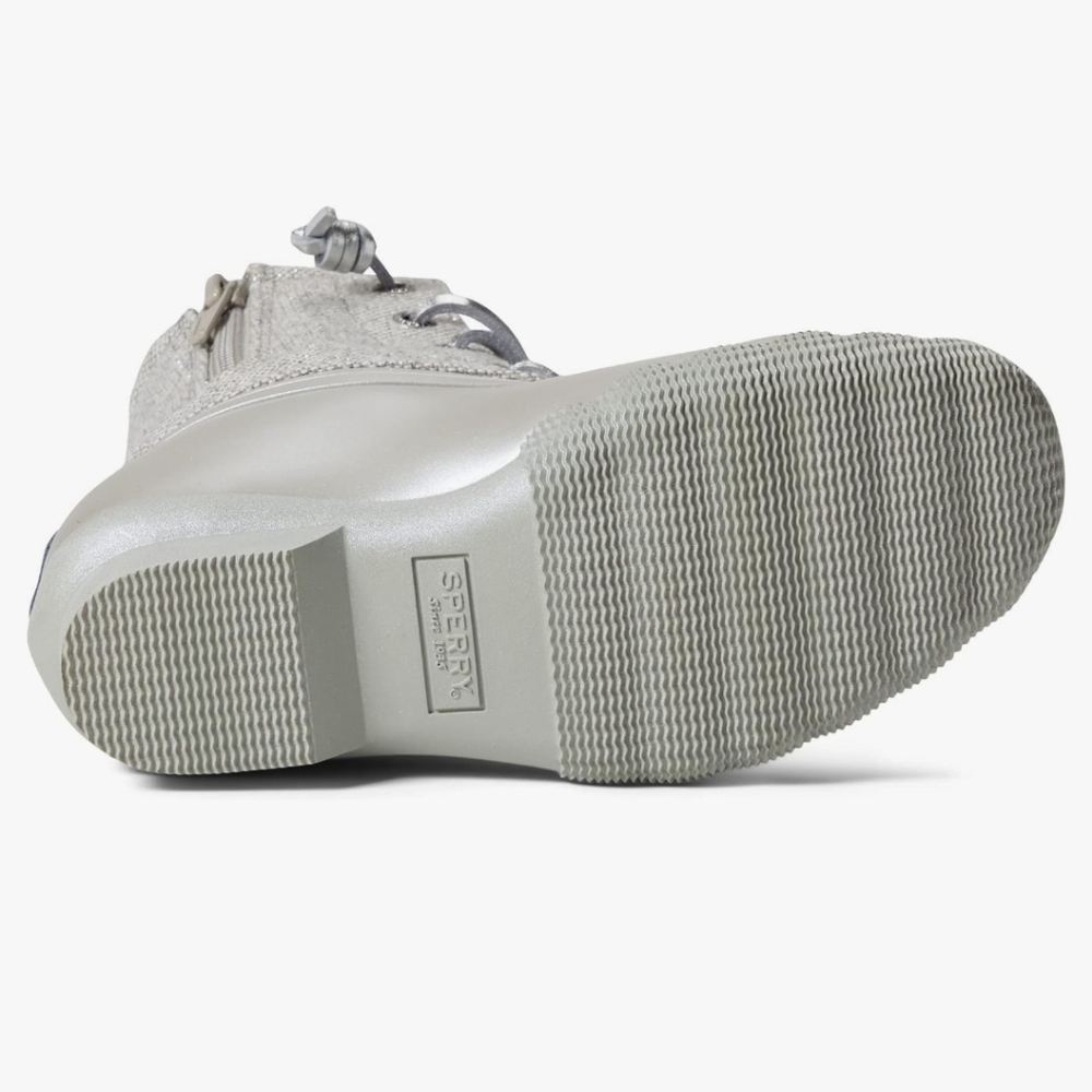 🆕 Sperry Topsider Core Saltwater Rain Duck Boots Grey Silver Iridescent Kids - Picture 3 of 16